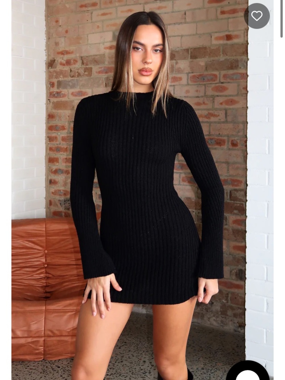 Size M white fox Get On Down long sleeve black knit mini dress
